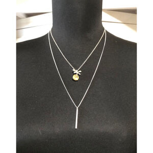 Pendant Necklace Set Bar Dragonfly Yellow Glass Jewelry